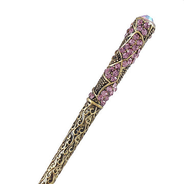 Antique Brass Finish Hair Stick w/ Rhinestone Patterns Topaz